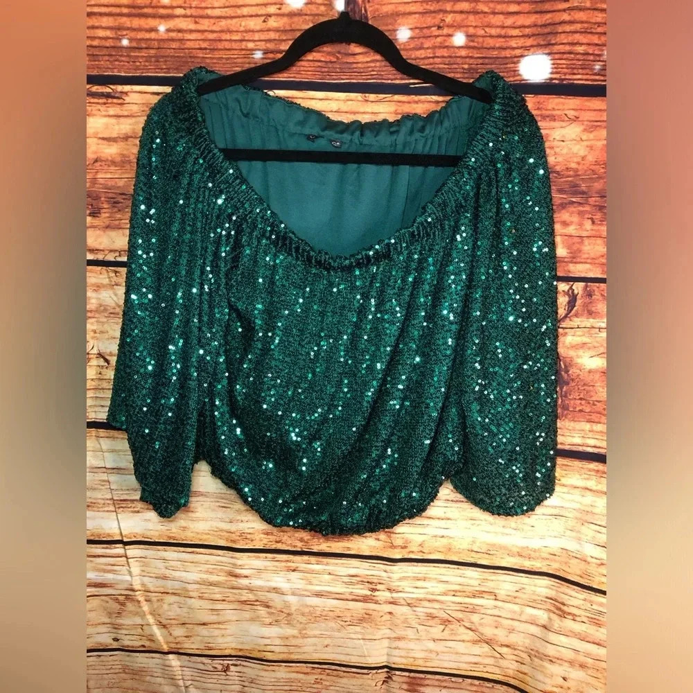 Green Sequin All Over Crop - image 6